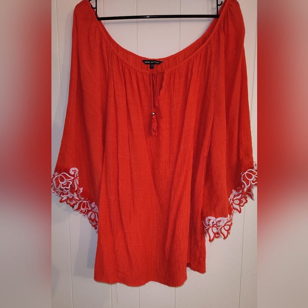 Unique Spectrum 3X Women's Boho Blouse-Tangerine